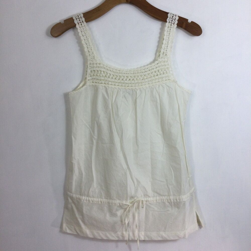 Vince Cotton Sleeveless Crochet Knit Strap Square Neck Tank Top Ivory Small NWT - Picture 12 of 12